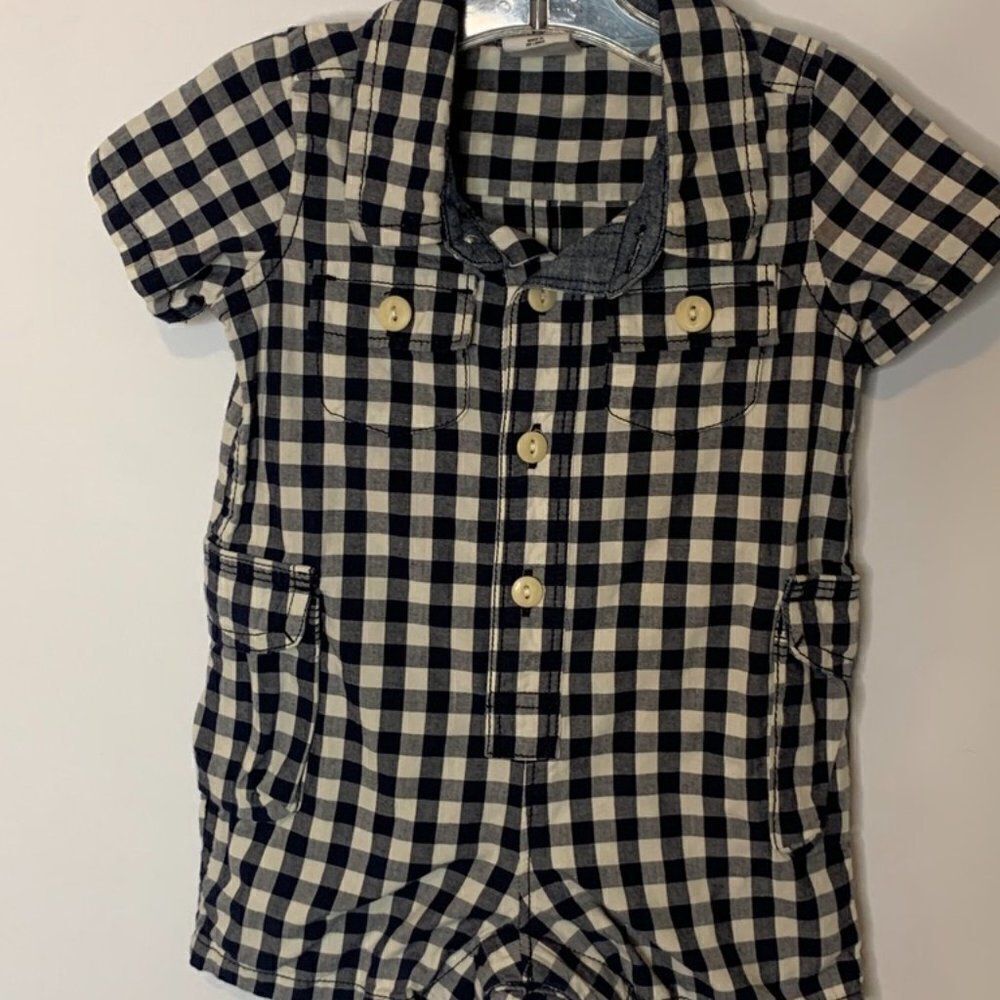 Baby Gap Gingham Print Navy Romper